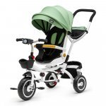 Tricicleta pentru copii Juju Bliss Ride Verde, 3 in 1, pozitie de somn, reversibila, far luminos, muzica, cos depozitare, gentuta, protectie UV, cauciucuri spuma EVA, greutate maxima admisa 25kg