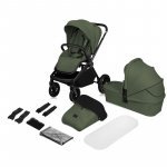Carucior 2 in 1 Lionelo Mika Plus Cadru din aluminiu, Cu landou intarit si salteluta moale, Reversibil, Cu sistem de ventilatie 3D, Cu accesorii, Sarcina maxima 22 kg, Standard de siguranta EN1888-1 verde