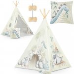 Cort de joacă pentru copii Nukido Tippee Dinozauri 114x114x165 cm,stil Montessori, cadru din lemn, stabilizator inclus, țesătură din bumbac, fereastra și pernuta inclusă