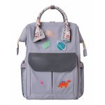 Rucsac multifunctional pentru mamici KikkaBoo Myla Grey cu ecusoane detasabile si accesorii colorate, organizator pentru scutece si accesorii, buzunare laterale, curea reglabila,2 compartimente termoizolante pentru biberoane