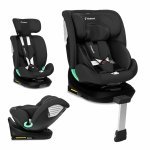 Scaun auto pentru copii, Kidnort, cu isofix, rotativ 360, i-Size R129, cu picior stabilizator si tetiera reglabila, 40-150 cm, dimensiune 46.5 x 35 x 56 cm, Radjur Black