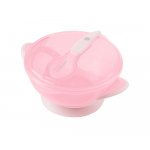 Set castronel cu ventuză capac și linguriță KikkaBoo Feedy Pink