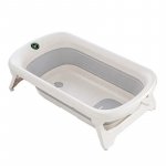 Cadita pentru copii Little Mom Grey, pliabila, design compact, afisaj temperatura color in functie de temperatura apei, cu suprafete antiderapante, dimensiune 84.5 x 50.3 x 23cm