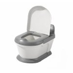 Oliță pentru copii tip minitoaleta Little Mom Grey, cu adaptor confortabil din PU, design ergonomic, vas colector detașabil, Capac rabatabil și suport pentru șervețele, dimensiune 34 x 38 x 28 cm