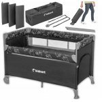 Patut pliabil 3 in 1 pentru copii, Kidnort, cu doua nivele, laterala culisanta, plasa de ventilatie, cu saltea si geanta de transport incluse, dimensiune 128 x 78.5 x 68 cm, Livsmiljo Dark Grey