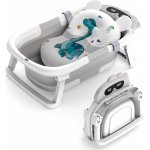 Cadita bebelusi ultrapliabila Little Mom Turtle Grey, cu pernuta moale detasabila, termometru incorporat, display digital, suport dus, sistem de agatare, dop pentru evacuarea apei, material non-toxic