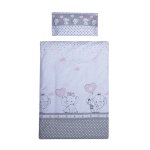 Lenjerie patut cu 3 piese 120x60 cm fete de schimb Elefant cu balon inima roz