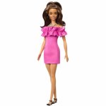 Papusa Barbie Fashionista satena cu rochie roz