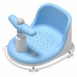 Scaunel de baie pentru copii Little Mom Baby Crown Blue, design ergonomic cu spatar, cu husa detasabila din cauciuc, cu ghidon de sustinere si Claxon, dimensiune 20 x 30 x 36 cm