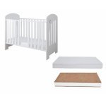 Set Patut din lemn cu somiera reglabila si margine din silicon Little Star White + Saltea cocos 10 cm