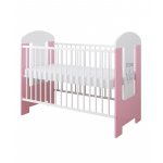Set Patut din lemn cu inaltime saltea reglabila pe 3 nivele Ptilou Pink Princess + Saltea cocos 12 cm
