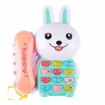Telefon interactiv cu receptor detașabil, cu efecte luminoase LED și sonore, 20 x 14.5 x 6 cm, Turquoise Bunny