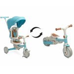Tricicleta pentru copii Toyz Faro Blue multifunctionala, ultrapliabila,spatar reglabil,scaun moale rotativ, maner parinte detasabil si reglabil in 4 pozitii,centuri de siguranta,roti EVA,pedale detasabile,gentuta inclusa
