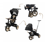 Tricicleta pentru copii Toyz Saber Beige pliabilă, multifuncțională cu spătar reglabil și poziție de somn, copertină și mâner părinte cu înălțime reglabilă, până la 25 kg