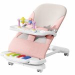 Balansoar pentru copii NiceKids, pliabil, cu roti si pian detasabil, 3 nivele de inclinare, tavita detasabila, Jucarii interactive atasate, 40 x 68 x 67 cm, Pink