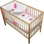 Lenjerie patut 120x60 cm cu 4 piese Nichiduta Owls roz