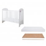 Set Patut din lemn 120x60cm cu somiera reglabila pe 3 nivele de inaltime,margine din silicon pentru protectie dintisori Little Star Pink + Saltea cu husa detasabila 10 cm grosime Nichiduta Cocos Comfort +