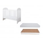 Set Patut din lemn Nichiduta cu somiera reglabila si margine din silicon pentru protectie dintisori Sisi White + Saltea cu husa detasabila din microfibra 10 cm grosime Nichiduta Cocos Comfort +
