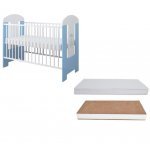 Set Patut din lemn cu inaltime saltea reglabila pe 3 nivele Ptilou Blue Prince + Saltea cocos 10 cm
