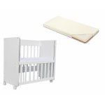 Set patut copii Nichiduta Mini Cot White cu laterala culisanta,somiera reglabila pe 4 nivele de inaltime,Roti cu blocare si Margini rotunjite + Saltea Sensillo spuma-cocos 7cm cu husa din tesatura cu Aloe Vera