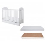 Set Patut din lemn pana la 4 ani cu sertar,suport saltea reglabil si margine din silicon Nichiduta Little Star Alb + Saltea cu husa detasabila din microfibra 12 cm grosime Nichiduta Cocos Comfort +