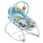 Scaunel balansoar multifunctional pentru bebelusi, cu bara de jucarii detasabila, ham de siguranta in 3 puncte, spatar reglabil in 2 pozitii si functie de vibratii, 50 x 30 x 8 cm, Marine Life