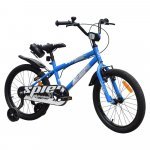 Bicicleta pentru copii Novokids SplendOr Boom PRO Edition Albastru Cu bidon pentru apa, Roti 18 inch, Greutate admisa 50 kg, Cadru din otel, Roti ajutatoare detasabile, Ghidon reglabil pe inaltime