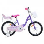 Bicicleta pentru copii Novokids SplendOr Boom PRO Edition Mov, Cosulet pentru papusi, Roti 18 inch, Greutate admisa 50 kg, Cadru din otel, Roti ajutatoare detasabile, Ghidon reglabil pe inaltime