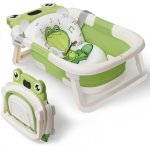 Cadita bebelusi ultrapliabila Little Mom Green Frog, cu pernuta moale detasabila, termometru display digital, suport cap de dus, dop pentru evacuarea apei, material Non-Toxic