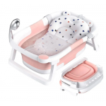 Cadita bebelusi ultrapliabila Little Mom Pink, cu pernuta moale plutitoare, termometru incorporat, display digital, cu dop pentru evacuarea apei, suport cap de dus, antiderapant, material Non-Toxic