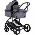 Carucior pentru copii Chipolino Amore Cloud Grey 2 in 1 cu sezut reversibil, maner reglabil, suspensii, husa de picioare, gentuta, suport pahar, greutate admisa 22 kg