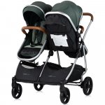 Carucior pentru copii gemeni Chipolino Duo Smart basil 2 in 1, pliere simpla si compacta, sezut transformabil si reversibil, spatar reglabil, bara de protectie detasabila, copertina reglabila, husa pentru picioare