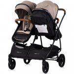 Carucior pentru copii gemeni Chipolino Duo Smart tiramisu 2 in 1, pliere simpla si compacta, sezut transformabil si reversibil, spatar reglabil, bara de protectie detasabila, copertina reglabila, husa pentru picioare