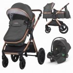 Carucior pentru copii Coccolle Melora Diamond Black 3 in 1 Transformabil, Reversibil, Cadru din aluminiu, Pliere compacta, Maner ajustabil, Spatar reglabil si Accesorii incluse