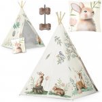 Cort de joacă pentru copii Nukido Tippee Forest 114x114x165 cm,stil Montessori, cadru din lemn, stabilizator inclus, țesătură din bumbac, fereastra și pernuta inclusă
