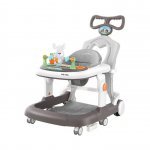 Premergator copii Little Mom Grey Rabbit, pliabil, cu maner de sustinere parental, cu perna de sezut ajustabila, panou interactiv detasabil, roti silentioase cu rotire 360 grade si sistem de franare, structura piramidala