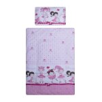 Lenjerie patut cu 3 piese 120x60 cm fete de schimb Balerina fond roz