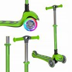 Trotineta pentru copii Nichiduța Kick and roll Green pliabilă, cadru din aluminiu, ghidon reglabil in 4 poziții, roți silențioase din PU cu lumini LED, dimensiune 58 x 25.9 x 82 cm