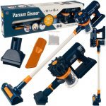 Aspirator vertical pentru copii, design realist, cu sunete, 3 duze interschimbabile, perie electrica rotativa, și biluțe imitație de deșeuri, Max Power