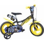 Bicicleta copii Dino Bikes Batman 12 inch, varsta 3-4 ani, înălțimea 87-110 cm, frână pe fata, pinion fix, roți din spumă EVA, scaun reglabil, roți ajutatoare detasabile