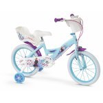 Bicicleta pentru copii Huffy Frozen II 16 inch, cu roti ajutatoare si cosulet, frana de mana pe ambele roti, scaun si ghidon reglabile pe inaltime, scaun pentru papusa in spate, varsta 4-6 ani
