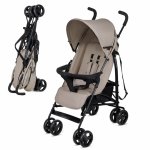 Cărucior sport Kinderkraft Tik tip umbrelă stone beige, spătar reglabil, poziție somn, suport pentru picioare, roți din spumă Eva, greutate 6,5 kg