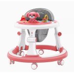 Premergator pentru copii Little Mom Pink, cu panou interactiv detasabil cu sunete si lumini, sezut cu spatar inalt, roti silentioase, prevazut cu maner de sustinere/impingere