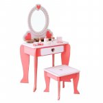 Set masă de toaletă pentru fetițe, 92x34x49 cm, scaun și oglindă, accesorii par și machiaj, lemn roz