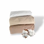 Set 3 cearsafuri din bumbac ranforce pentru pat copii, Deseda, cu elastic roata, dimensiune 120 x 60 cm, mix bej