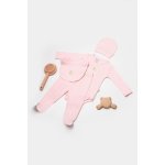 Set 4 piese body, pantaloni, baveta si caciulita Bamboo, roz, BabyCosy, 50% bumbac+ 50% bambus marime 3-6 Luni