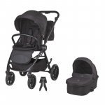 Carucior modular 2 in 1 Coccolle Serry Jet Black, Suport de picioare reglabil, Suspensie, Huse pentru picioare, Geanta, Adaptoare, Bara de protectie si maner din piele ecologica, Greutate admisa 22 kg