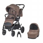 Carucior modular 2 in 1 Coccolle Serry Light Taupe, Suport de picioare reglabil, Suspensie, Huse pentru picioare, Geanta, Adaptoare, Bara de protectie si maner din piele ecologica, Greutate admisa 22 kg