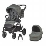 Carucior modular 2 in 1 Coccolle Serry Moss Green, Suport de picioare reglabil, Suspensie, Huse pentru picioare, Geanta, Adaptoare, Bara de protectie si maner din piele ecologica, Greutate admisa 22 kg