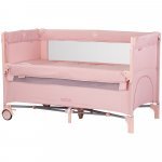 Patut pliabil Chipolino Pink Marshmallow Linen cu laterala culisanta, intrare laterala cu fermoar, geanta pentru transport, greutate admisa 15 kg